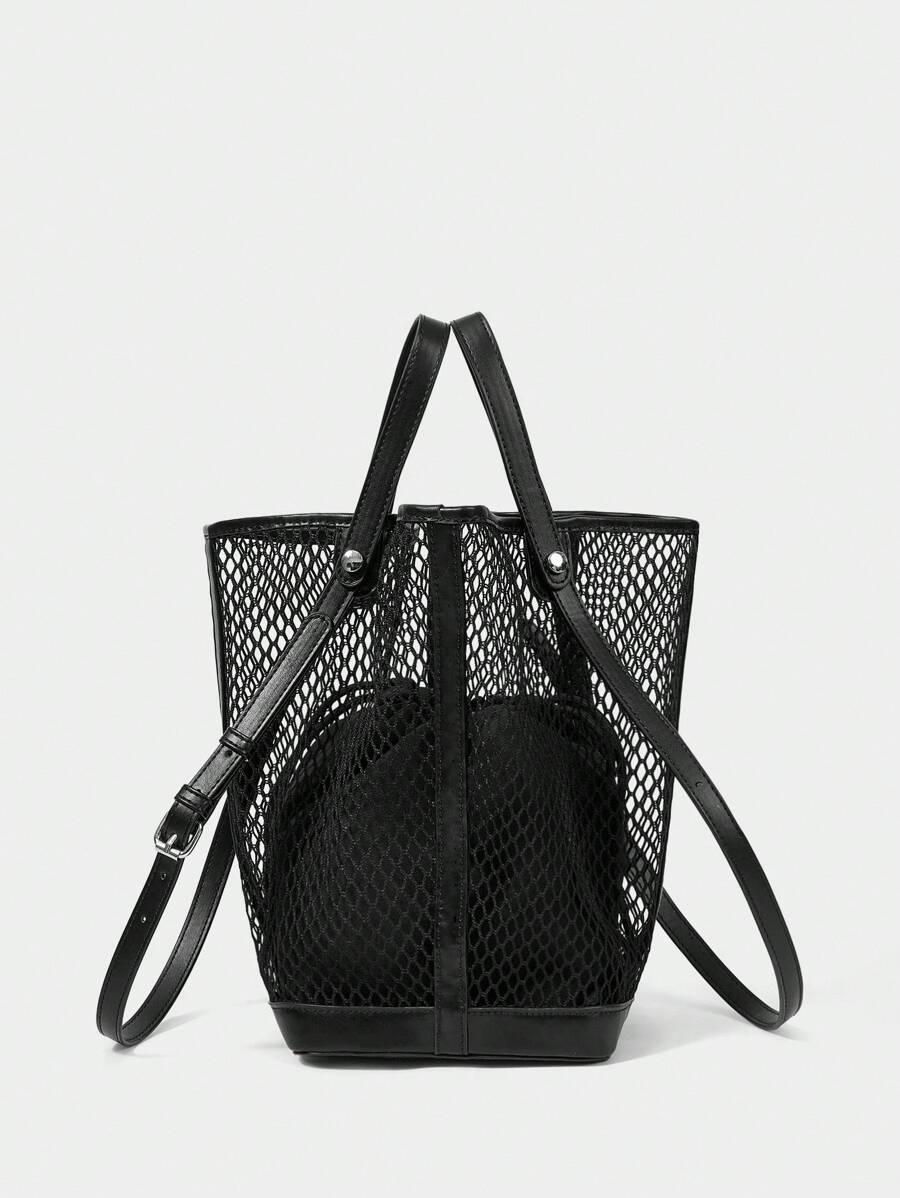 SHECARRY Bolso de hombro de moda con diseño hueco y gran capacidad de un solo color para mujer