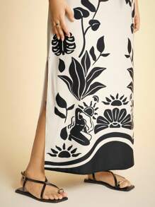 CAJUNI Plus Size Women's Casual Holiday Black Floral Spaghetti Strap Maxi Dress Women's Concert Clothing Wedding Event Birthday Dress Women's Bohemian Clothing