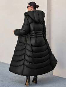 CLARA VERO Women Solid Color Belted And Pocket Detailed Long Winter Coats Long Winter Coat Women Womens Outerwear Long Puffer Coat Women Womens Puffer Jacket Womens Long Down Coat