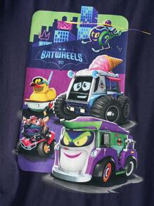 Batwheels X SHEIN Tween Boy Casual Everyday Car Print Round Neck Long Sleeve T-Shirt Boys Graphic Shirt Boys Long Sleeve T Shirt Kids Long Sleeve Tops Boys Cartoon Shirt