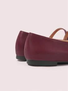 CUCCOO DOLLMOD أحذية باليه مسطحة للنساء ذات فص مربع لون بوردو مزينة بخرز اصطناعي، حزام كاحل، مريحة للتنقل والحفلات والتسوق والعطلات في عيد الميلاد - عنابي اللون - مشاهدة 7