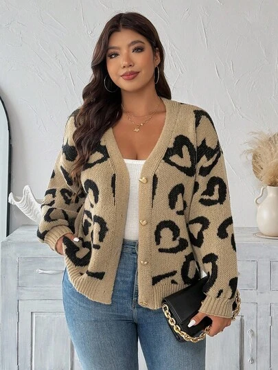 EMERY ROSE Plus Size Women Cardigan Sweater, V-Neck Knitted Jacket Winter Fall Autumn