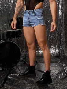 FeverCity Fever City Fashion 磨边男式牛仔短裤，Emo 风格