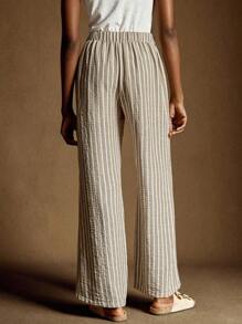 Écloséra Women's Fashionable Retro Stripe Casual Loose Straight Leg Pants Stripe Striped Pants Fall Cloth For Women