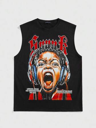 Street Life Herren Sommer Slogan & Figur Muster Lässiges ärmelloses Trägershirt