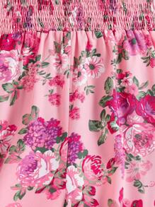 Sparklyn Girls' Allover Print Jumpsuit With Square Collar And Puff Sleeves, Summer Vacation Style - Pink - View 6