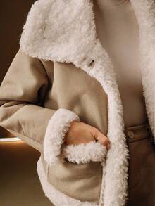 Anewsta 女士时尚仿保暖内衬夹克，秋冬 - 卡其色 - 查看 6