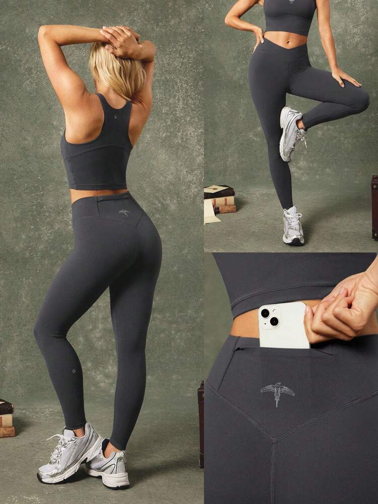 ハリー・ポッター 24インチ FeatherFit™ 吸汗速乾 ストレッチ性 クロスウエスト シリコンラベル バックグラフィック ウエストポケット レギンス ヨガ ピラティス バー スタジオ デイリーカジュアル