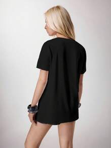BiGraphic Women's Casual Angel & Devil Graphic Round Neck Short Sleeve T-Shirt, Summer Women Graphic Tshirt Women Tshirts Woman Graphic Tees Angel And Devil Tshirt Angel Devil Graphic Tee Suitable For Going Out - Black - View 2