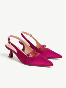 CUCCOO CHICEST Women's Pointed Toe Cutout Buckle Strap Mid Heel Pumps, Elegant Commuter Minimalist Purple-Red Slip-On High Heels, Suitable For Work, Date, Afternoon Tea, Christmas, Thanksgiving - Burgundy - View 2