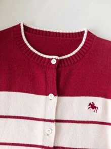 女童青少年条纹针织开衫，长袖，适合春秋季 - 彩色 - 查看 4