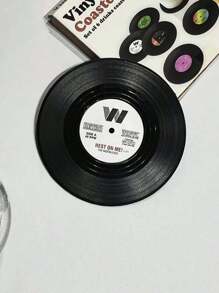 SHEIN 6 buc suporturi de pahare pentru discuri de vinil, pernă antiderapantă rezistentă la căldură, model vintage clasic retro american rock cu muzică CD, pernă izolatoare, decor pentru casă/