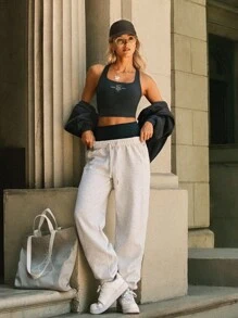 GLOWMODE X Harry Potter FeatherFit™ 柔软弹力吸汗提胸接缝短款可拆卸罩杯工字背心低冲击瑜伽普拉提工作室健身房日常运动服 - 深灰色 - 查看 6