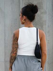 SAYEHFBABY Rhinestone Cross Charms Rib Knit Crop Tank Top