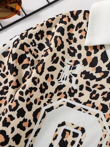 Tween Girl Numeric Leopard Print Loose Fit Long Sleeve Sweatshirt Fall Winter - Brown - View 3