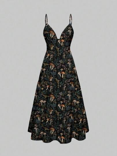 Gothic Dark Forest Mushroom Style Midi Dress For Women