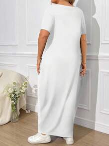 SHEIN LUNE Women's Plus Size Printed Dress Maxi Women Outfit - White - View 2