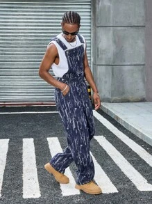 Manfinity EMRG Men's Loose Fit Straight Leg Denim Bib Overalls, Light Blue, Spring/Autumn