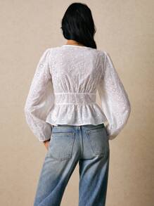 Poéselle 女士刺绣深V灯笼袖时尚衬衫