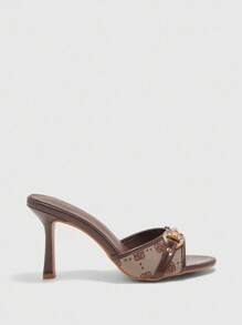 CUCCOO BIZCHIC 女士花卉图案金属装饰时尚高跟凉鞋 - 咖啡棕 - 查看 2