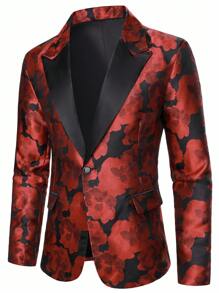 Manfinity AFTRDRK Men's All-Over Print Long Sleeve Suit Jacket, Fashionable & Elegant Performance Blazer, Old Money Style - Red - View 4