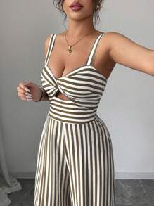 Elenzga 休闲条纹腰带女式连体裤