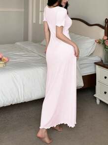 SHEIN Váy ngủ nữ màu tương phản nơ thanh lịch - Màu Hồng baby - Xem 2