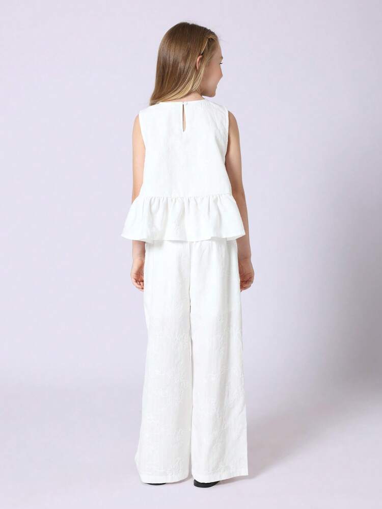 Sleeveless Peplum Top With Wide Leg Pants Set