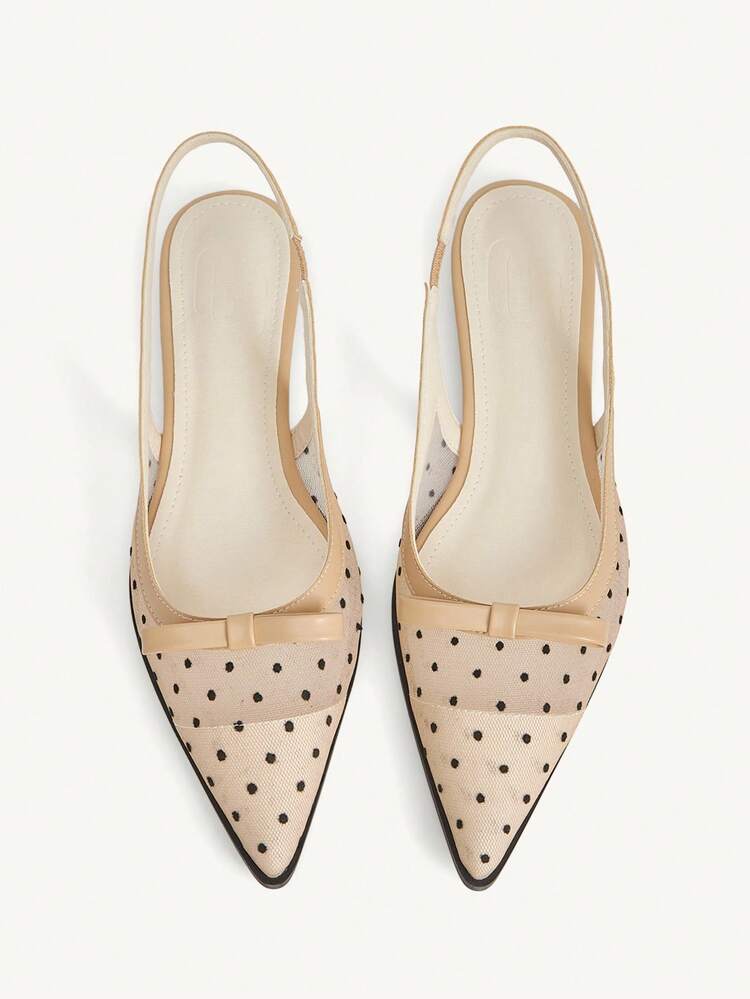 CUCCOO CHICEST Women's Pointed Toe Flats With Bow Polka Dot Design, Elegant Sweet Commuter Romantic All-Match Comfortable Mesh Shoes, Suitable For Afternoon Tea, Date, Workplace, Versatile For Christmas Elegant Shoes Wedding Shoes Summer Shoes Bride Shoes