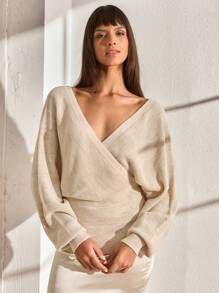 CLARA VERO Pullover da donna a costine a doppio petto di colore unito - Beige - Visualizzare 4