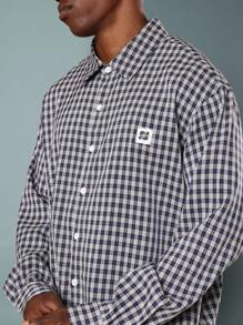 SUMWON Check Pattern Co-Ord Set Long Sleeve Button Down Shirt With Baggy Pull On Pants Casual Streetwear Fashion Fall Winter Spring Collection - Blue - View 5