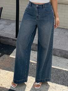 Dazy Plus Plus Size Washed Distressed Loose Wide Leg Jeans, All Season - Medium Wash - View 4