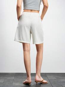 Lumivelle Shorts amples à rayures décontractés avec poches pour femmes, vêtements pour l'université - Nude - Voir 2