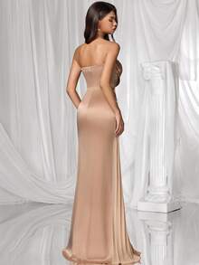 Coutiva Women's Rhinestone Embellished Criss-Cross Formal Evening Gown (Heavily Embellished),Women's Fashion Casual Autumn And Winter Sexy Party Wedding Birthday Back To Work Back To School Halloween Costumes, Gifts For Mom, Women's Autumn Suits Autumn Dress Autumn Skirt Winter Women's Clothing, Champagne Sequin Dress - Khaki - View 2