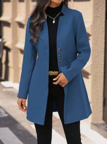 SHEIN Clasi Women's Casual Vacation Stand Collar Fitted Jacket Fall Winter Cloth For Women - Blue - View 7