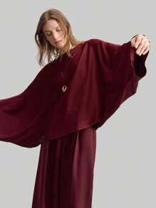 Ontre 女士缎面酒红色露肩衬衫，简约优雅，适合商务休闲、办公室穿着 - 酒紅色 - 查看 5