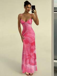 Aloruh Đầm ôm body buộc dây họa tiết hoa gợi cảm thanh lịch dành cho nữ, mùa xuân/hè - Nhiều màu - Xem 4