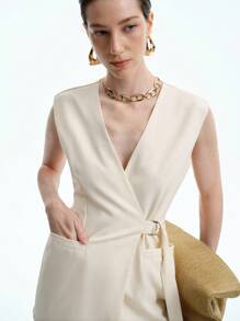 Aalyst Áo khoác Blazer trơn màu không tay, thường ngày, mùa hè - Màu be - Xem 5