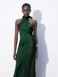 Maija 女士优雅露背系带连衣裙，现代都市设计，橄榄绿 - 墨綠色 - 查看 5