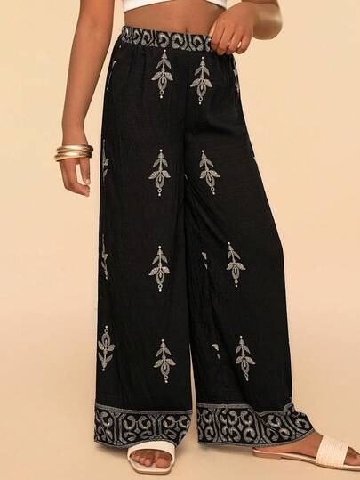 Travachic KIDS 夏季女童花卉印花休闲黑色裤子