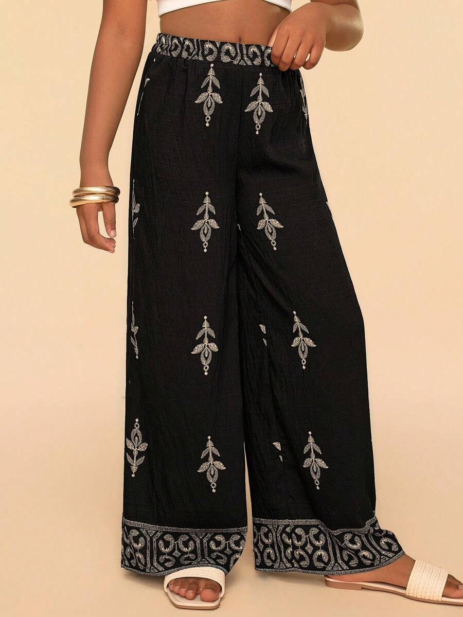 Travachic KIDS 夏季女童花卉印花休闲黑色裤子 - 黑色 - 查看 1