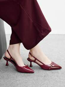 CUCCOO BIZCHIC Giày cao gót hở mũi màu đỏ tía, quai sau thời trang nữ, giày mule gót trung bình đi tiệc/đi làm - Màu Đỏ Sâu - Xem 4