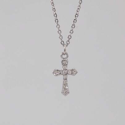 ROMWE Goth 1 件哥特式十字架水钻装饰奢华吊坠项链，节日派对礼物，万圣节