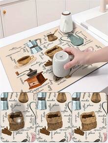 SHEIN 1PC Coffee Mat & Tray Drying Mat, Kitchen Countertop Protector Pad, Anti-Slip Pad, Coffee Maker Mat