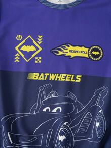 Batwheels X SHEIN Tween Boy Contrast Color Cartoon Pattern Crew Neck Pullover Sweatshirt Boys Sweatshirt Boys Clothes Boys Purple Sweatshirt - Multicolor - View 3