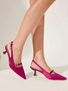 CUCCOO CHICEST Women's Pointed Toe Cutout Buckle Strap Mid Heel Pumps, Elegant Commuter Minimalist Purple-Red Slip-On High Heels, Suitable For Work, Date, Afternoon Tea, Christmas, Thanksgiving - Burgundy - View 3