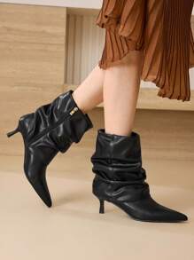 MOTF 尖头侧拉链中筒靴 - 黑色 - 查看 3