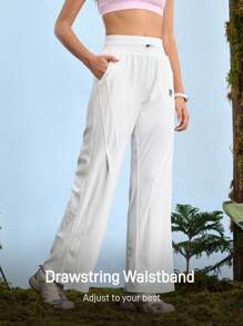 SHEIN In My Nature Women's Drawstring Pants, Irregular Design, Wide Leg Casual Outdoor Sweatpants Jogger, Women High Waist, Wide Leg Loose Casual Outdoor Sweatpants, White Wide Leg Pants, Chalky White Sweatpants Wide Leg Sweatpants Activewear Hiking Pants Workout Pants, Sport Pants, Outdoor Pants, Climbing Pants, Fall Trousers Pants, Hiking Pants, Warm Pants, Spring And Fall Bottoms, Streetwear, Back To School