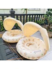 1pc Swimming Ring With Sunshade And Handles, Featuring A Circular Pattern, Suitable For Both Outdoor And Indoor Swimming.
