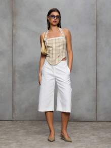 TypaGal This Halter Plaid Top With Lace Trim Blends Sweet And Rebellious. Pair It With Low-Rise Jeans For A Punk-Meets-Streetwear Energy Straight Out Of The Grunge Y2k Era. - Multicolor - View 1